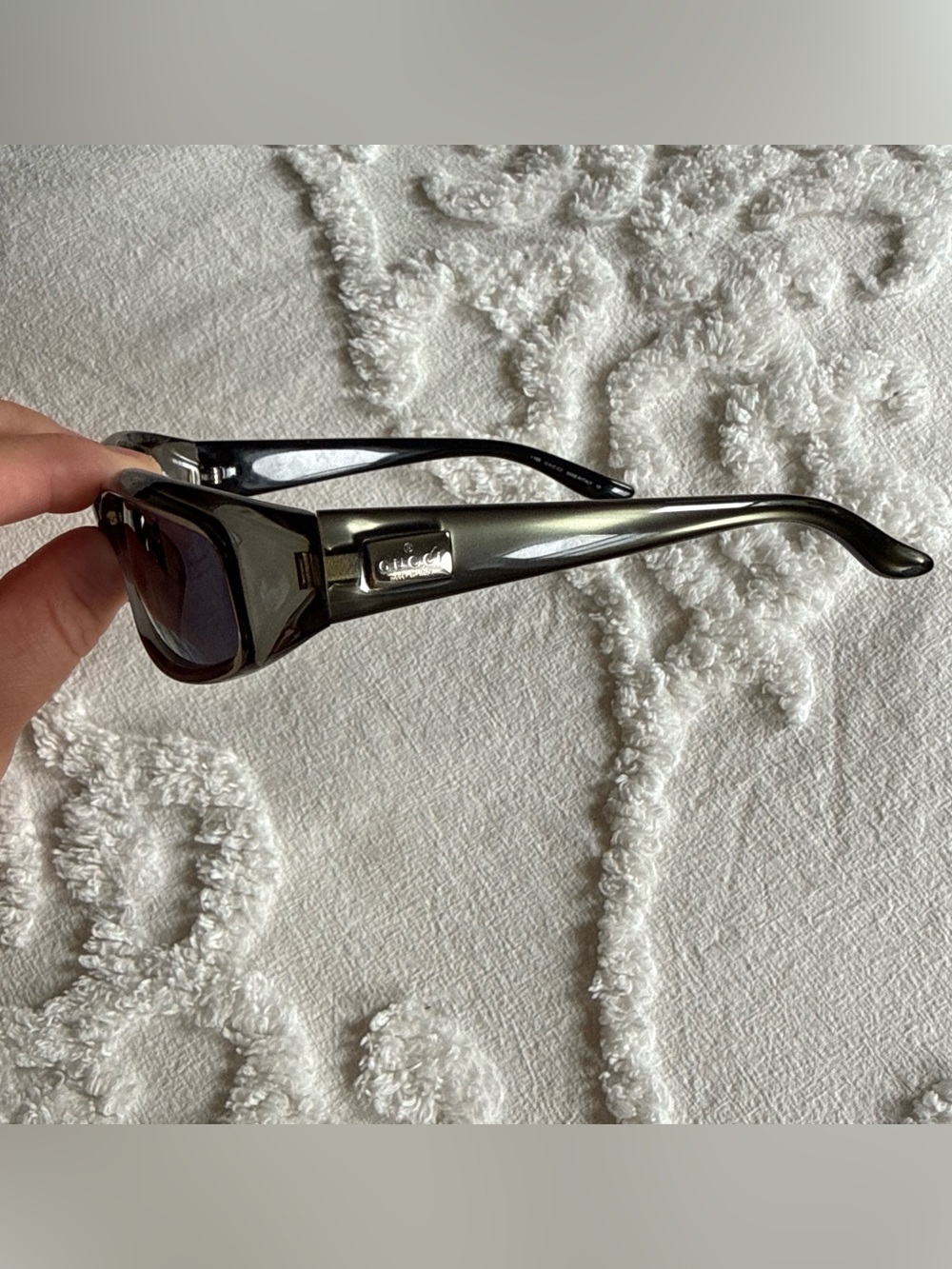 Gucci Women's Olive Metallic Temple Logo Sunglasses